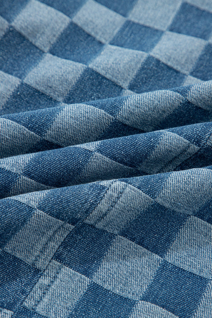 Checker Denim Frayed Hem Mini Dress