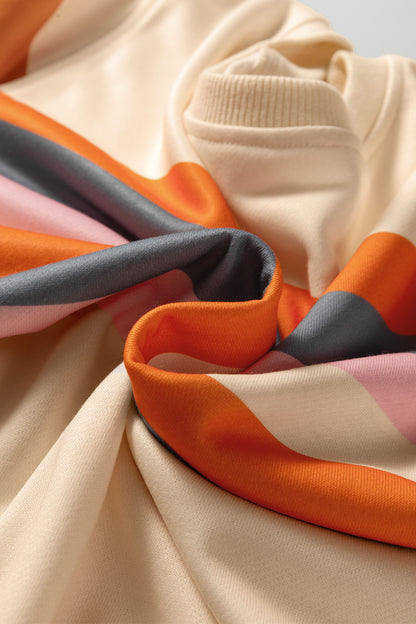 Stripe Puff Sleeve Pullover Sweatshirt