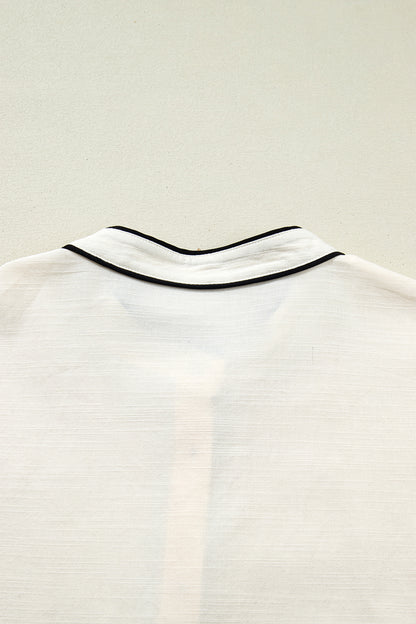 Contrast Trim Buttoned Long Puff Sleeve Shirt