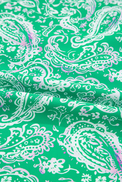 Paisley Button-Front Tied Waist Mini Dress