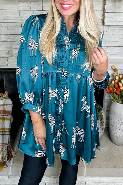 Zebra Pleated Shirt Tunic Dress