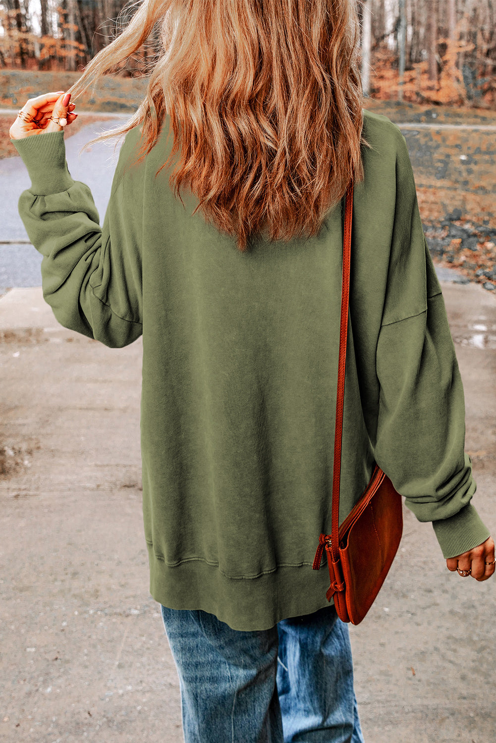 Ribbed Trim Drop Shoulder Sweatshirt