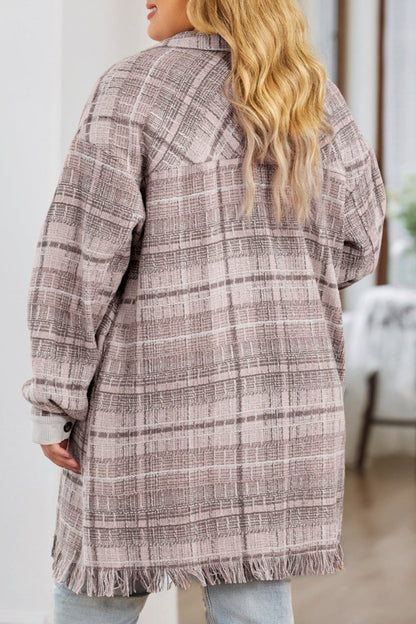 Plus Size Plaid Tweed Buttoned Coat