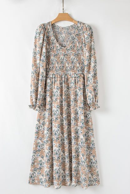 Floral Smocked Puff Sleeve Maxi Dress
