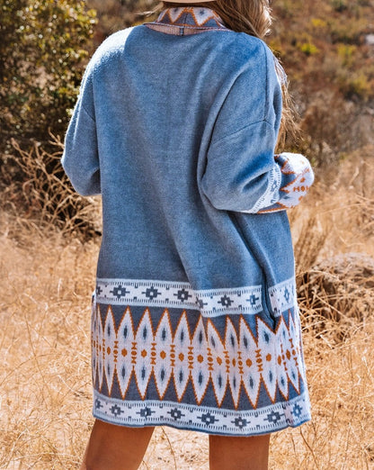 Aztec Open Front Knitted Cardigan