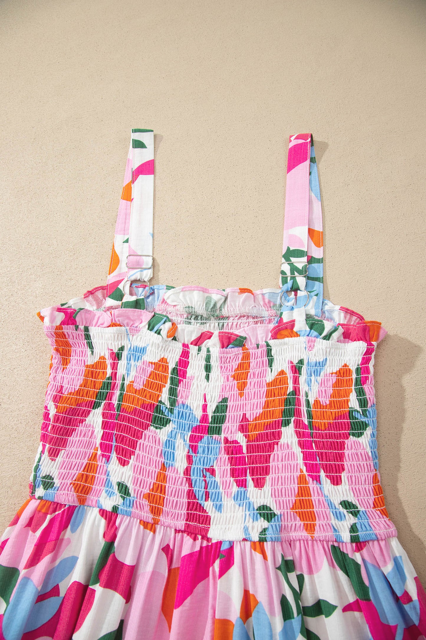 Abstract Floral Smocked High Waist Maxi Sundress