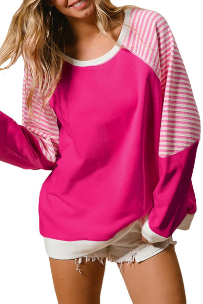 Stripe Patchwork Raglan Sleeve Top