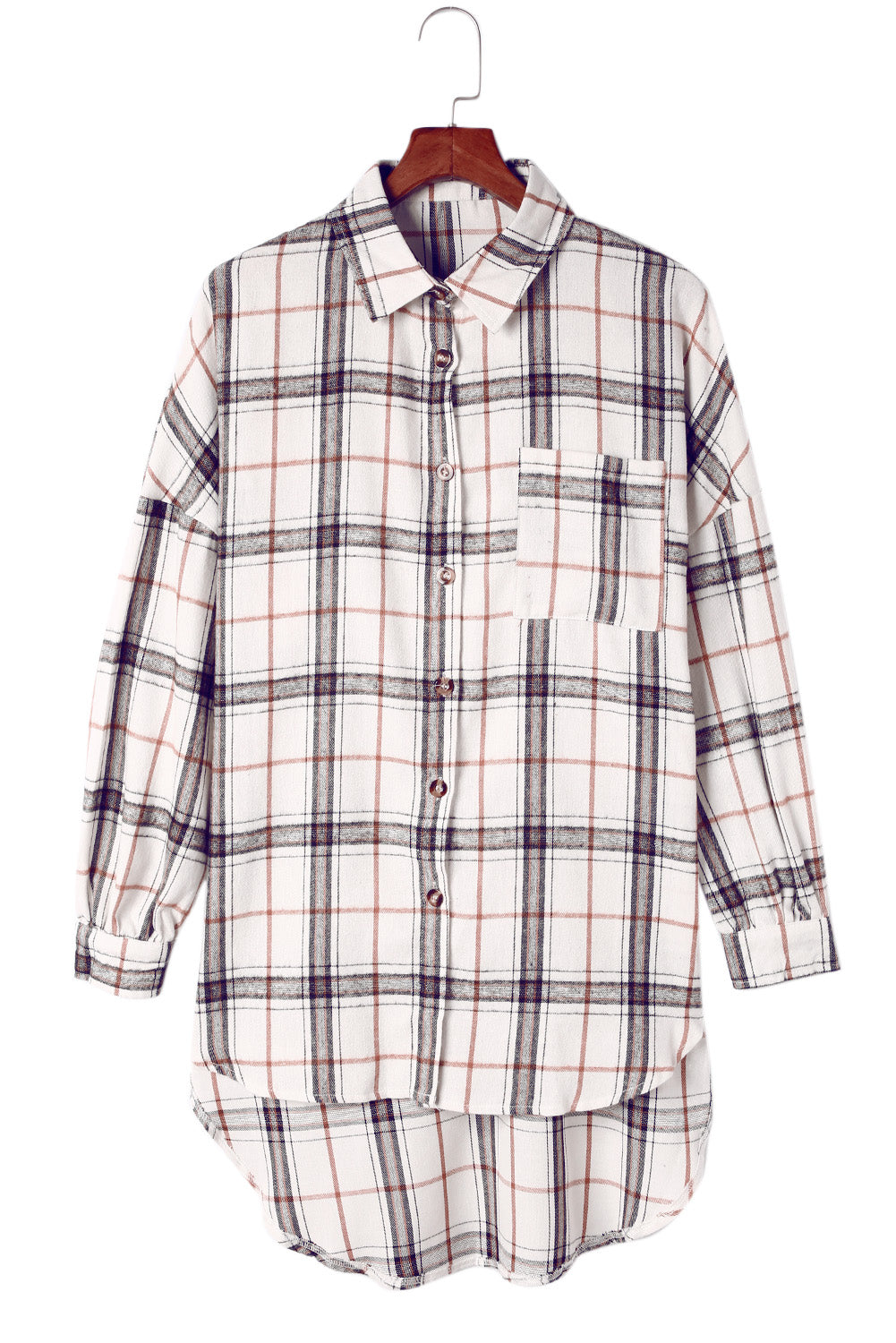 Plaid Buttoned High-Low Shacket