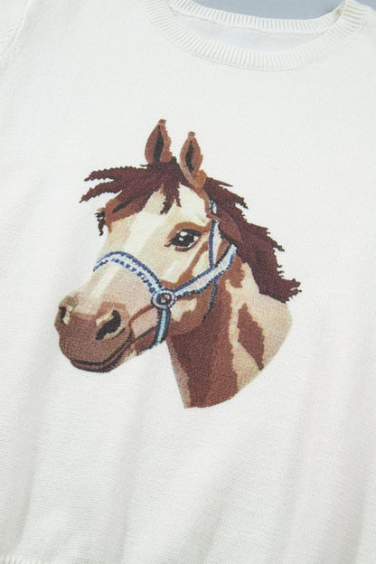 Western Horse Head Short Sleeve Sweater