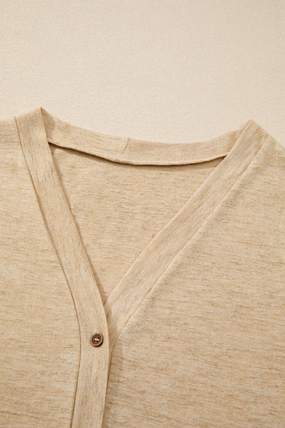 Solid Open-Front Buttoned Cardigan