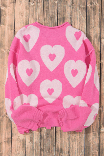 Valentine Heart and Floral Pearl Beaded Sweater