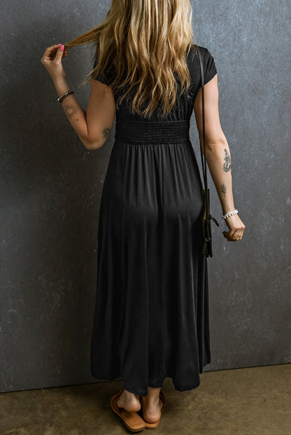 Shirred High Waist Maxi Dress