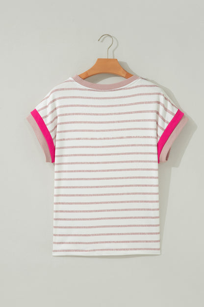 Stripe Colorblock Trim Short Sleeve Top
