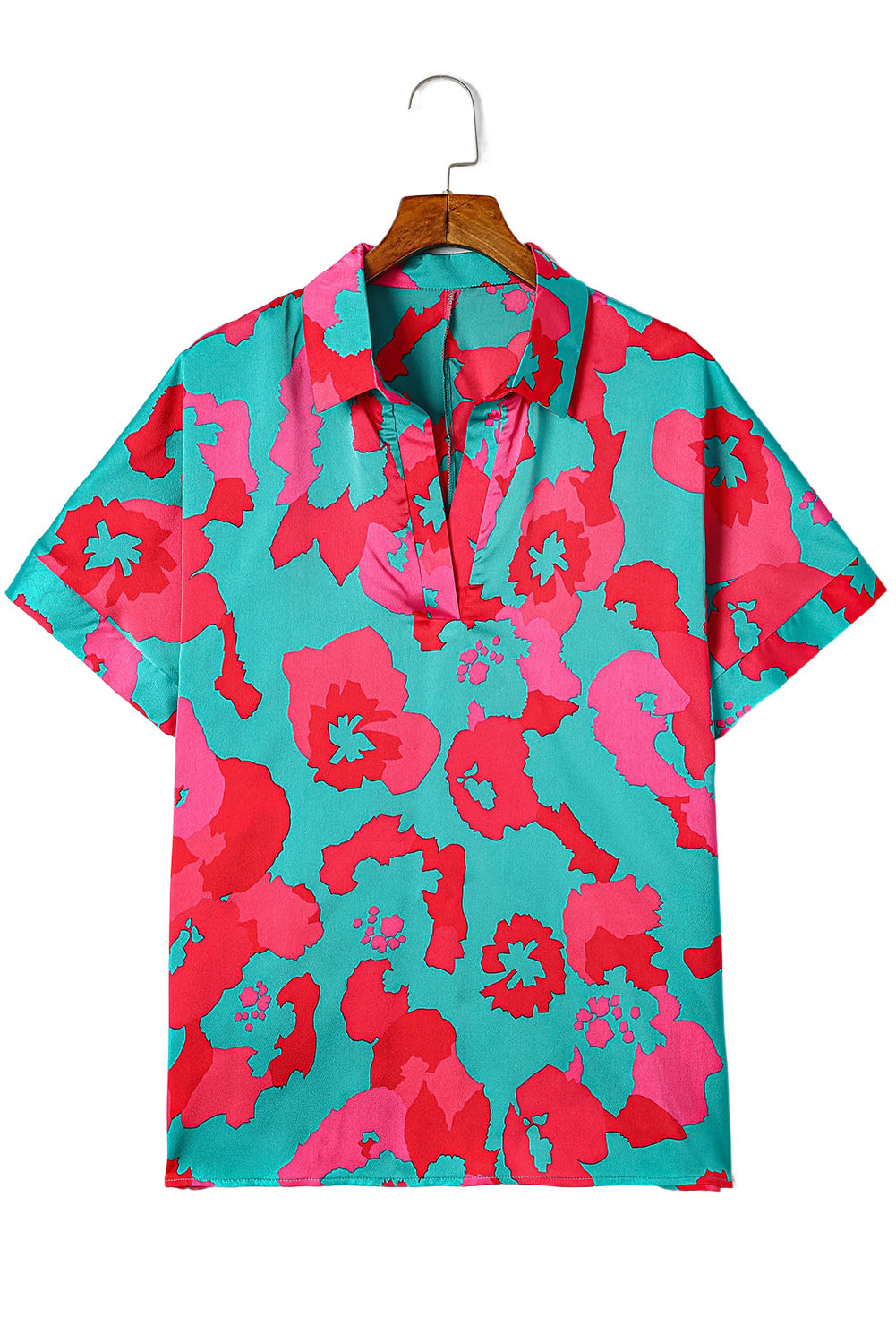 Abstract Collared V-Neck Blouse