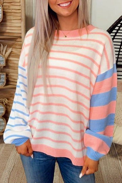 Colorblock Stripe Drop Shoulder Sweater