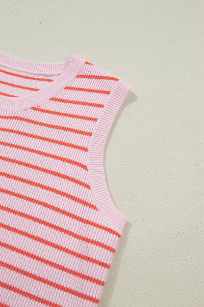 Stripe Textured Knit Sleeveless Sweater Top