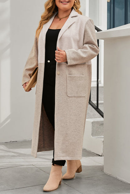 Plus Size Colorblock Lapel Collar Long Coat