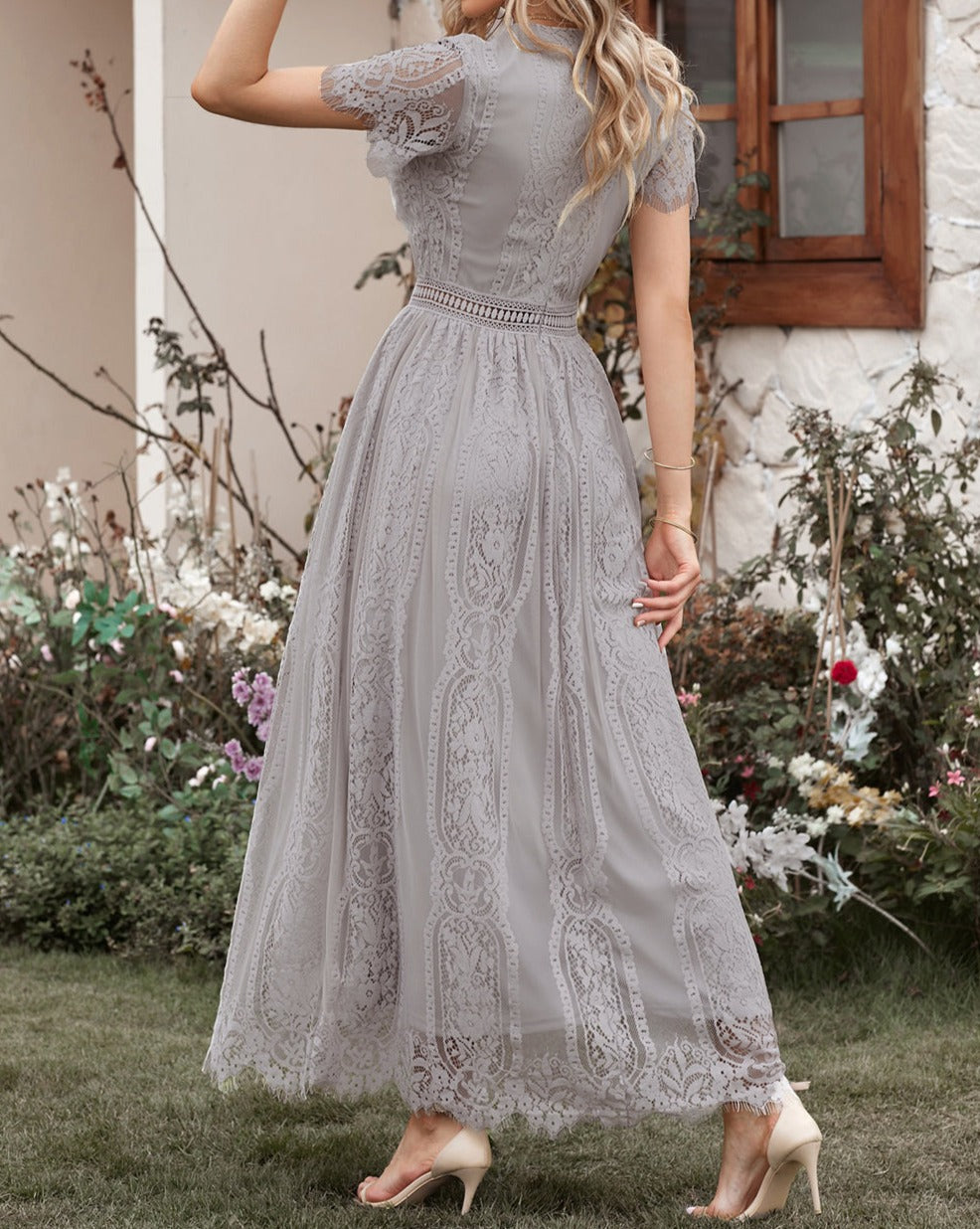 Lace Short Sleeve Maxi Dress