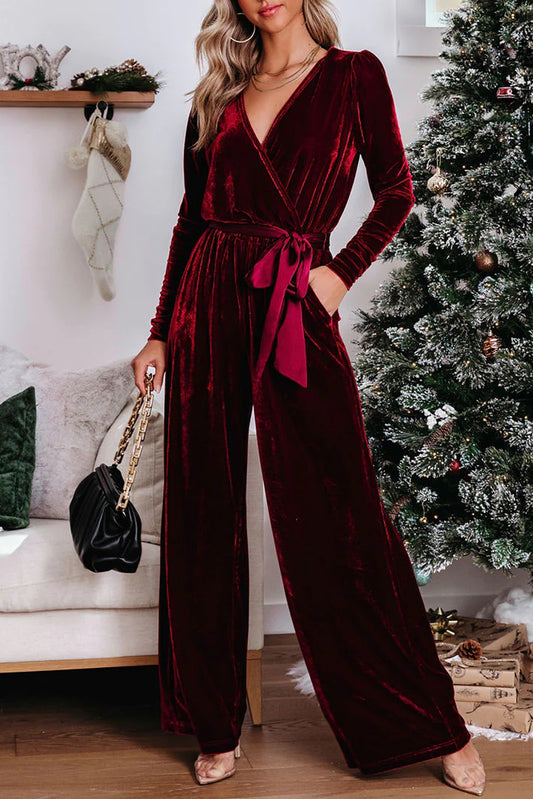 Velvet Cut Out Wide Leg Jumpsuit