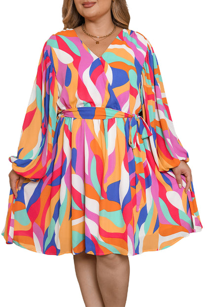 Abstract Belted Dress Plus Size