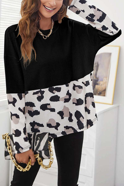 Leopard Colorblock Long Sleeve Top