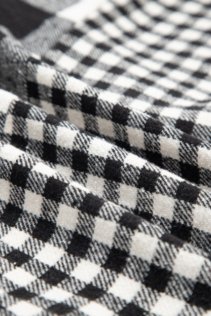 Plaid Patchwork Drawstring Hooded Shacket