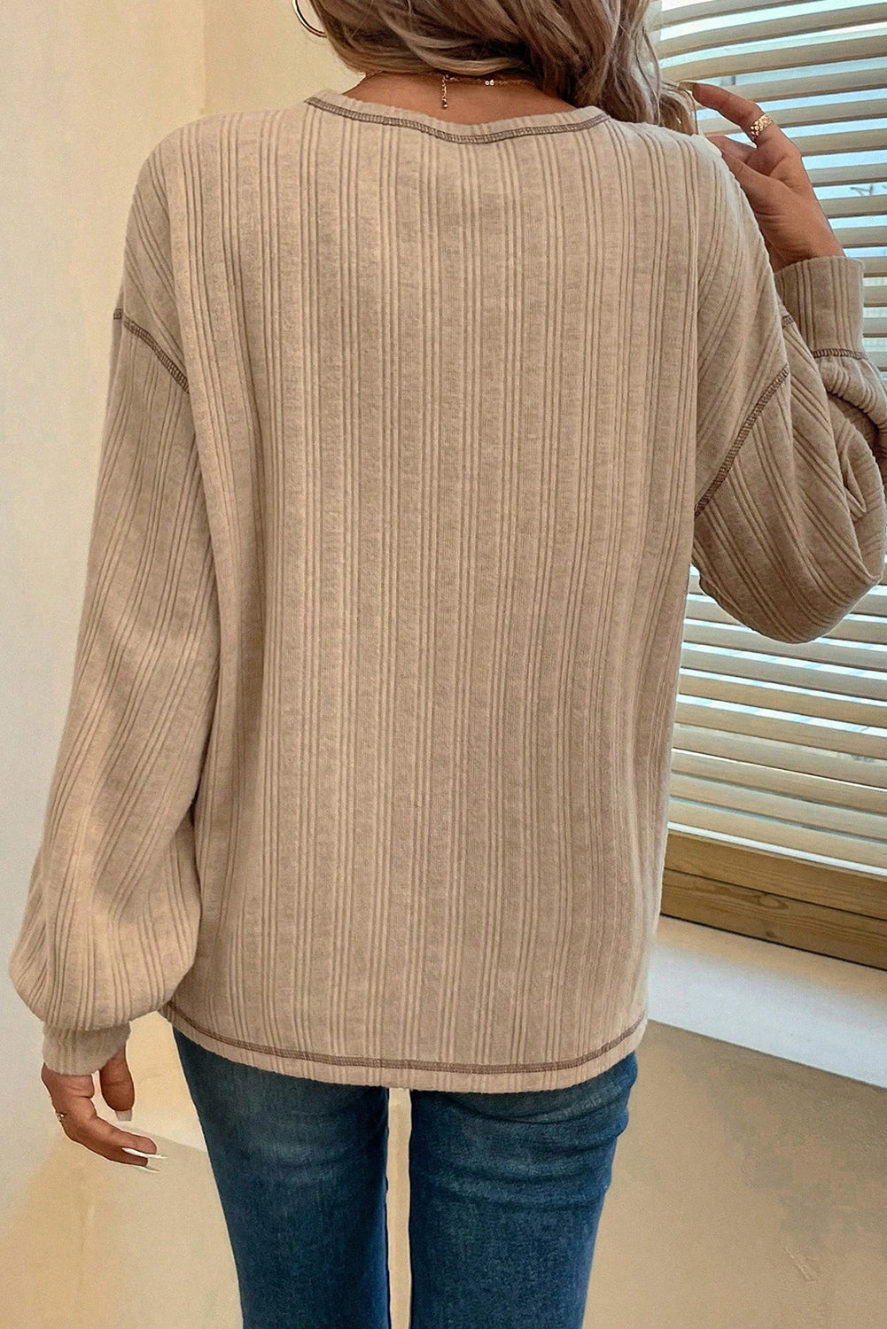 Ribbed Pocketed Long Sleeve Top