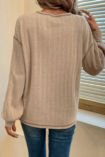 Ribbed Pocketed Long Sleeve Top