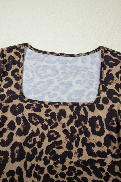 Leopard Square Neck Long Sleeve T-Shirt