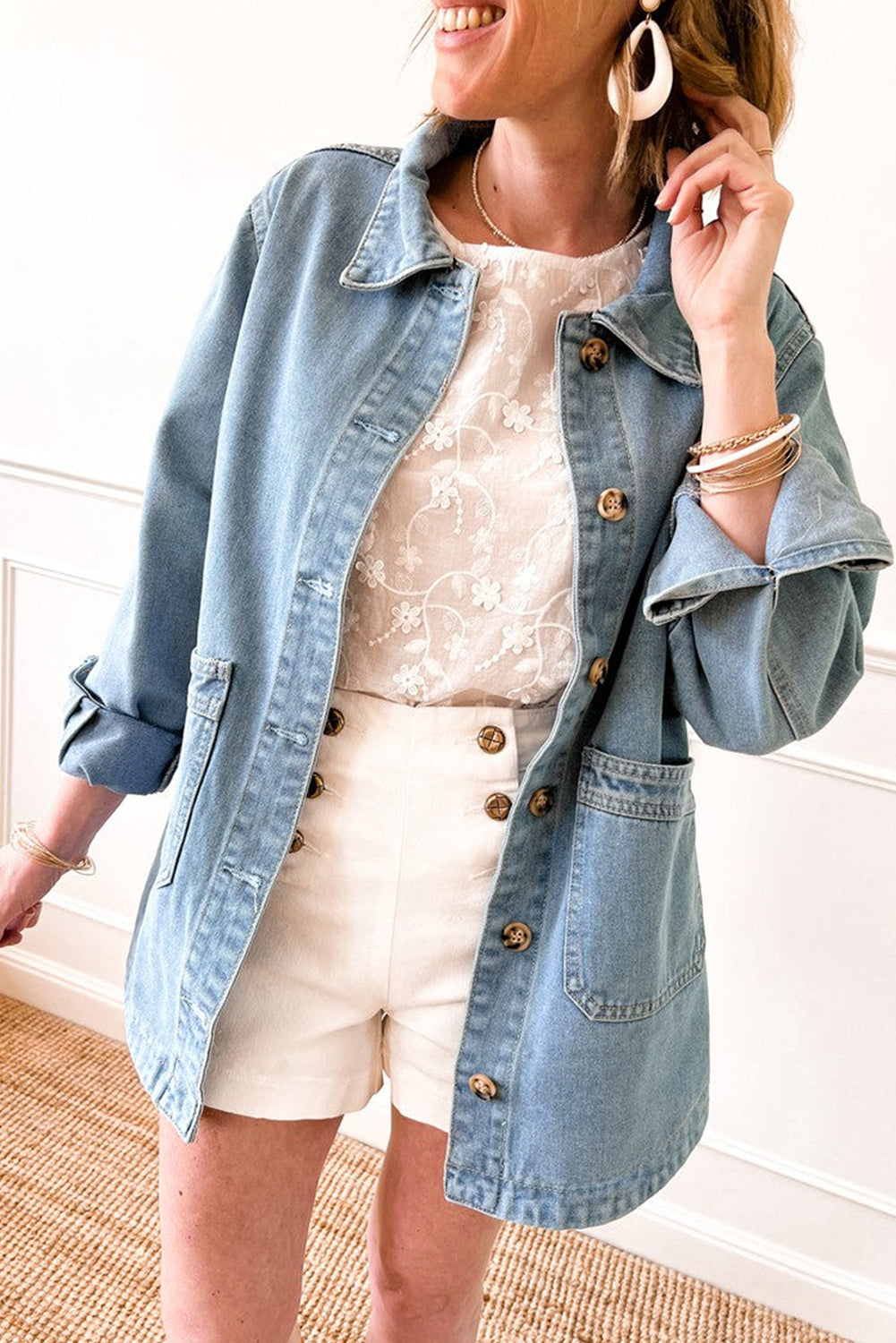 Denim Buttoned Pocketed Jacket