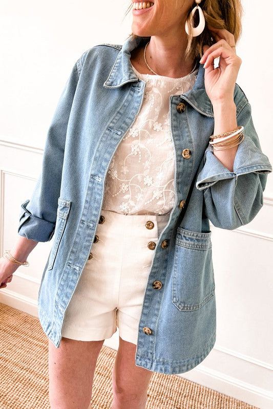 Denim Buttoned Pocketed Jacket