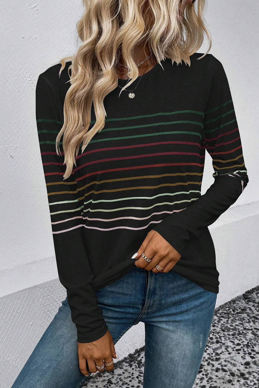 Stripe Long Sleeve Crewneck Top