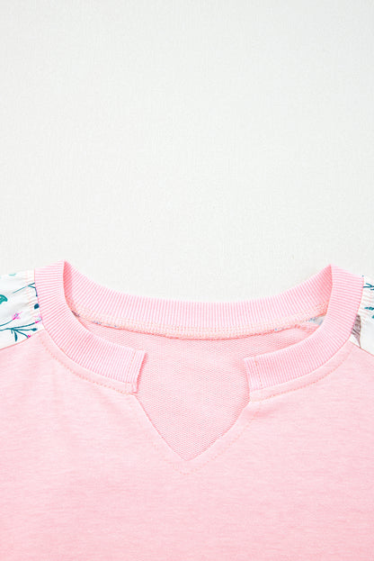 Floral Colorblock Patchwork Chest Pocket Long Sleeve Top