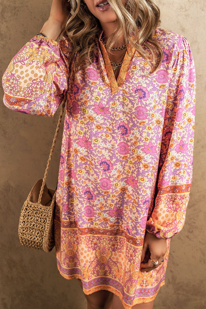 Boho Floral Puff Sleeve Dress