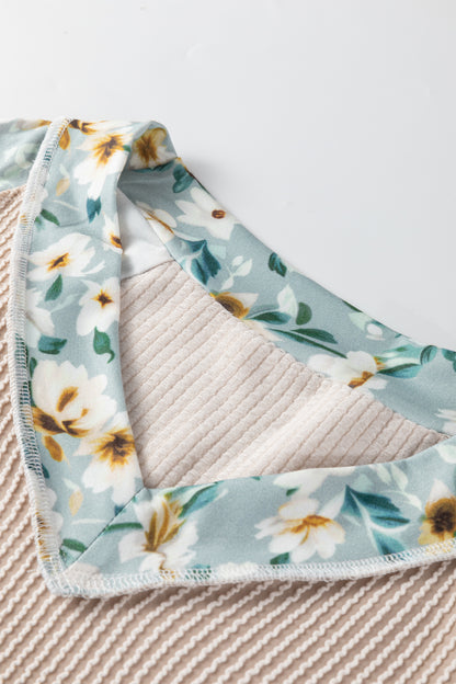 Floral Patchwork Corded Knit Long Sleeve Top