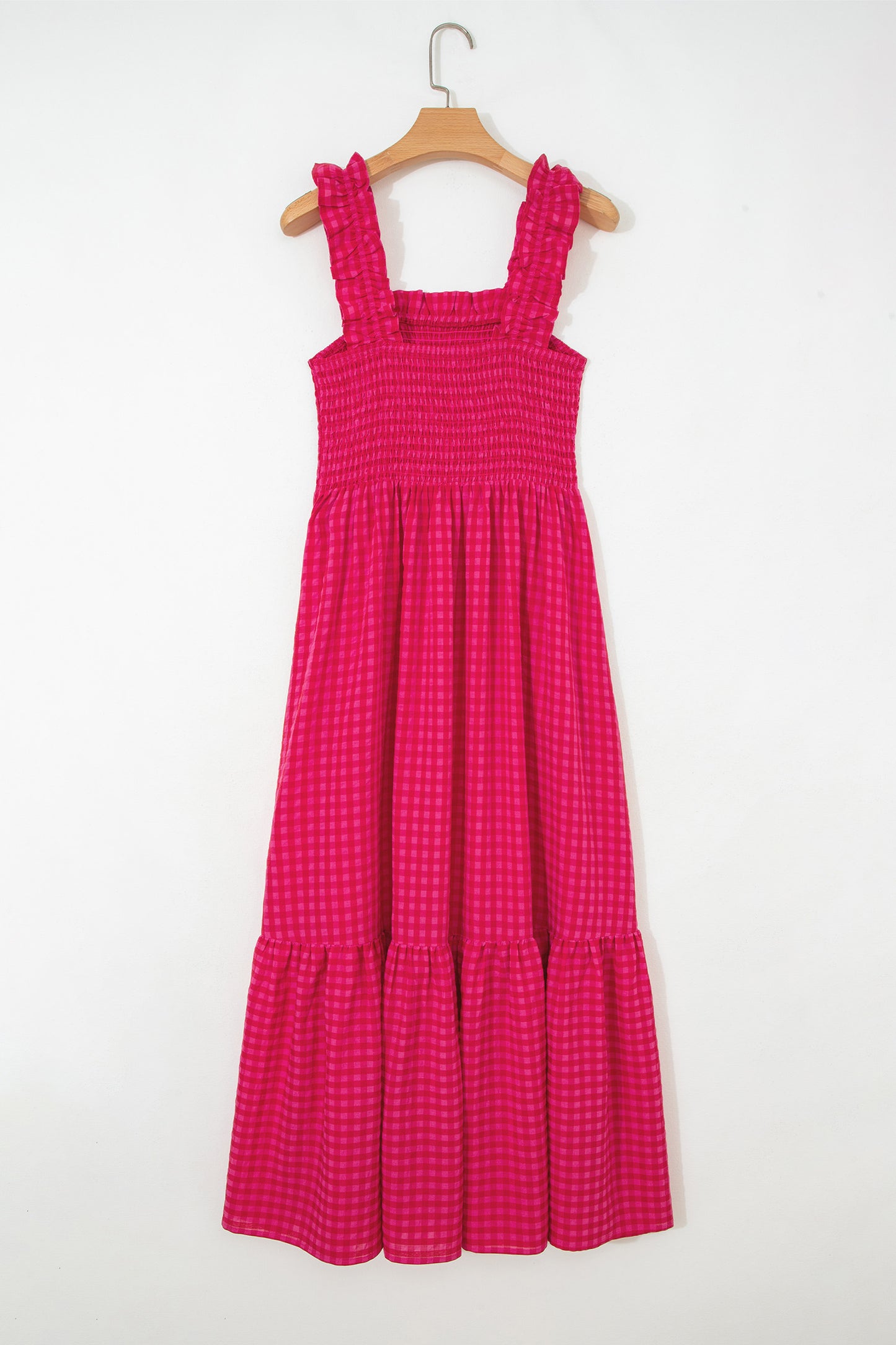 Gingham Plaid Smocked Square Neck Sundress
