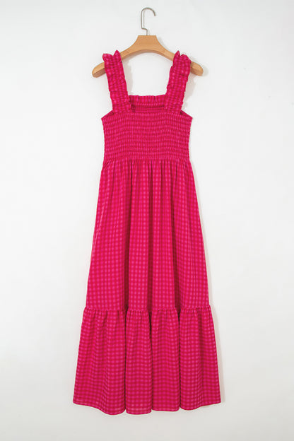 Gingham Plaid Smocked Square Neck Sundress