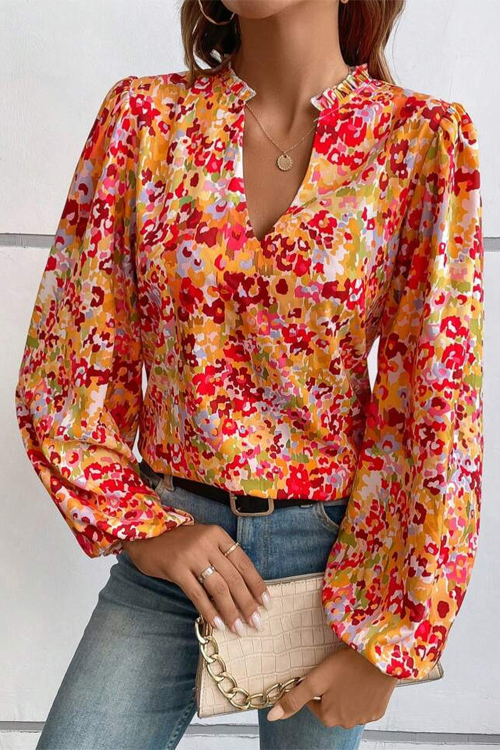 Floral Frilled Puff Sleeve Blouse