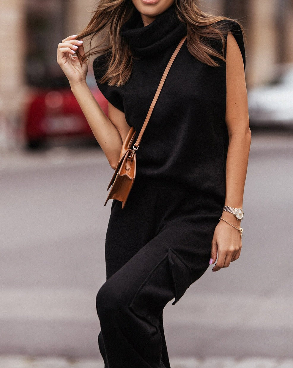 Turtleneck Top and Cargo Pants Set