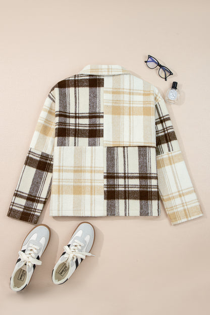 Plaid Patchwork Side Pocket Button-Up Shacket