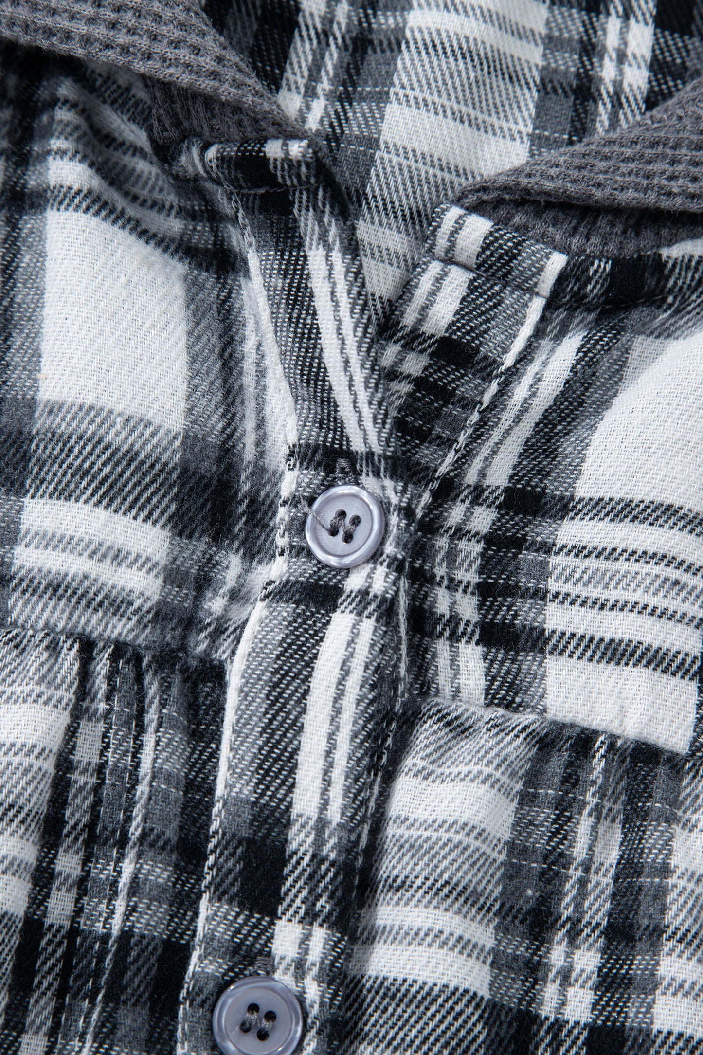 Plaid Quarter-Button Patchwork Long Sleeve Hooded Blouse