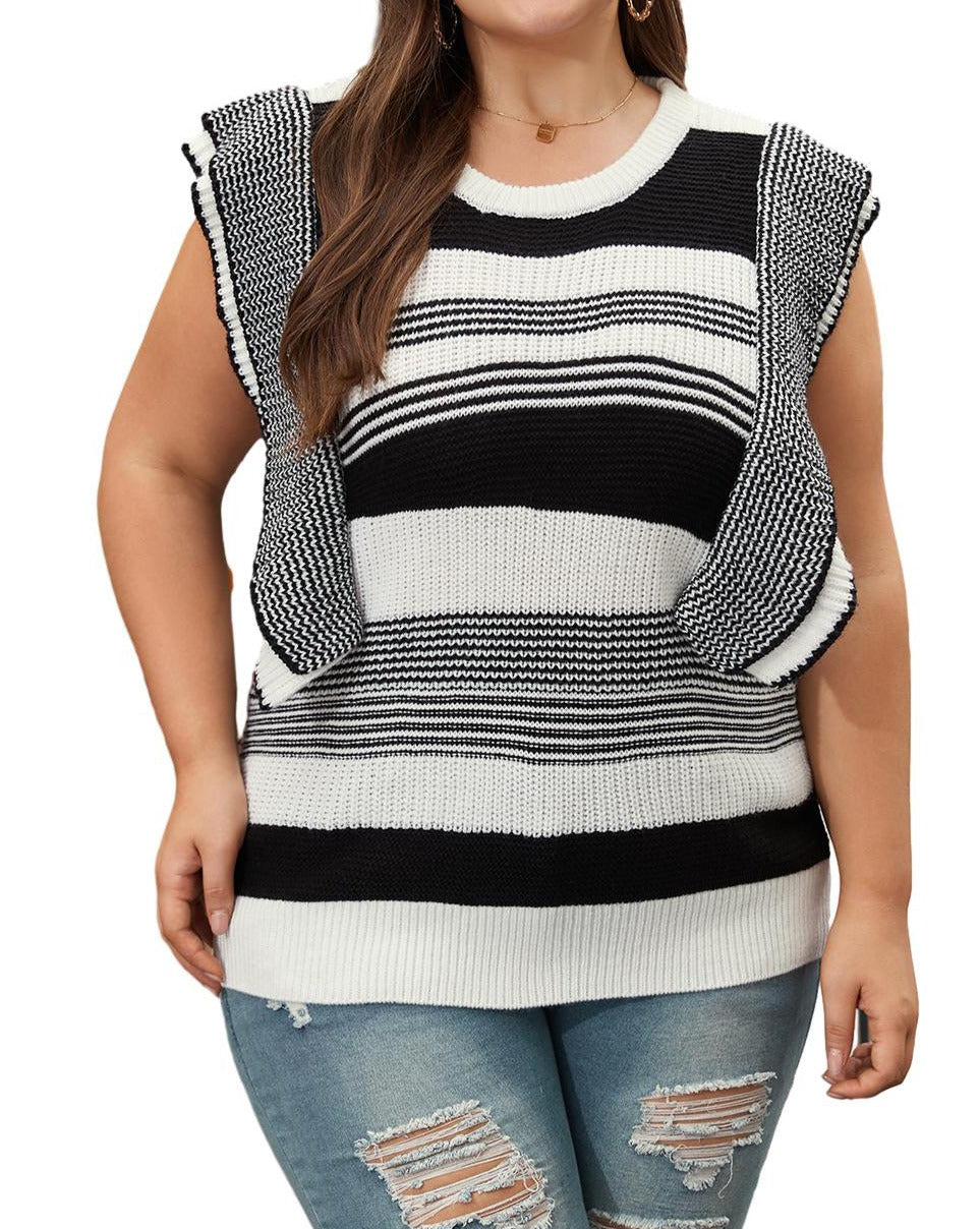 Stripe Ruffle Sweater Top Plus Size