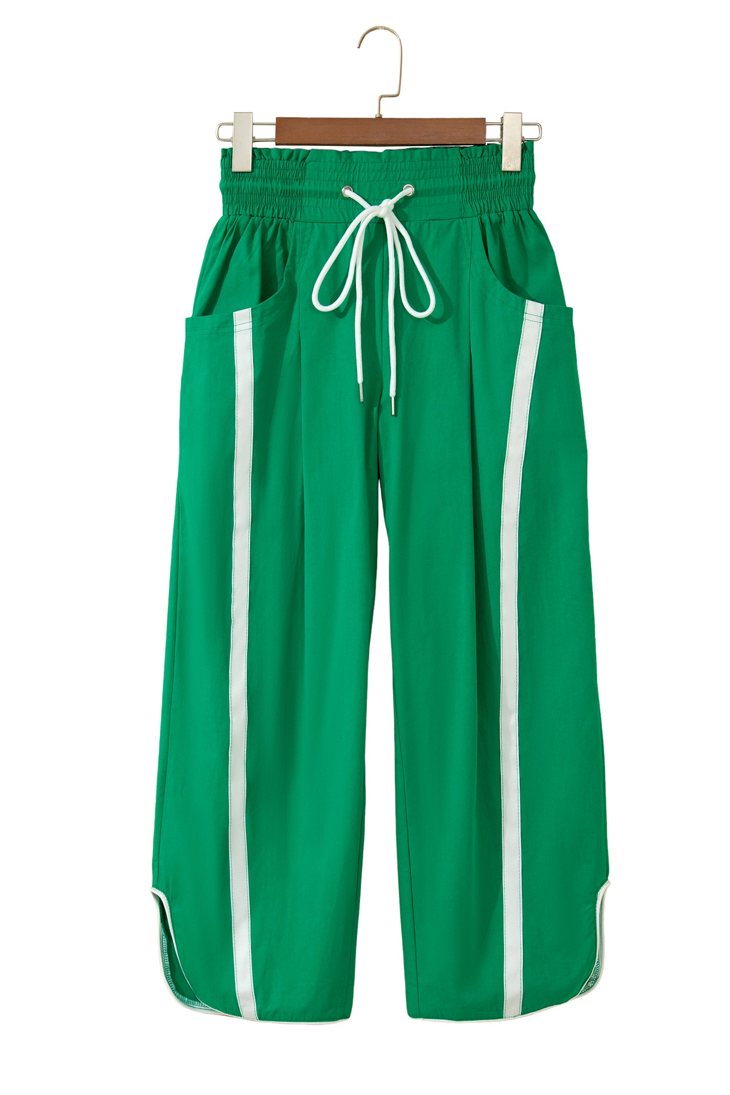 Stripe Smocked Waist Drawstring Cropped Pants