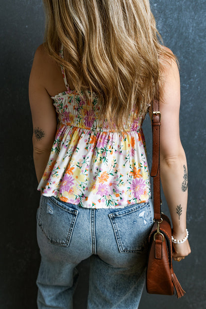 Floral Shirred Peplum Cami Top