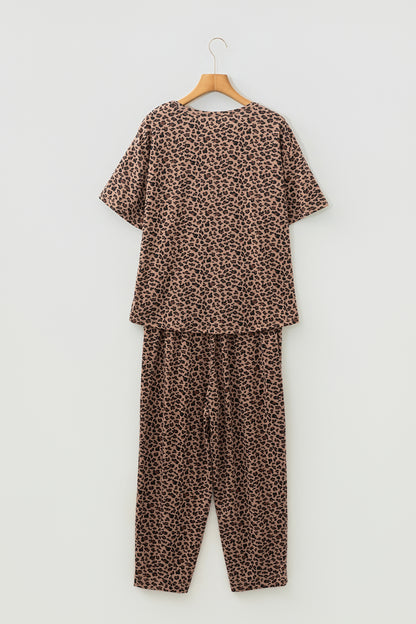Leopard Loose Tee & Drawstring Waist Pants Set