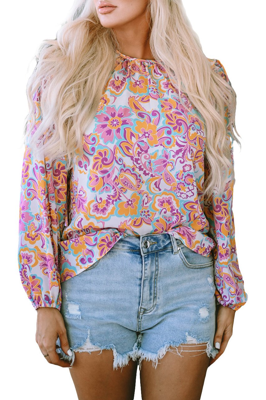 Boho Paisley Peasant Sleeve Blouse