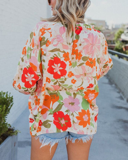 Floral 3/4 Puff Sleeve Blouse