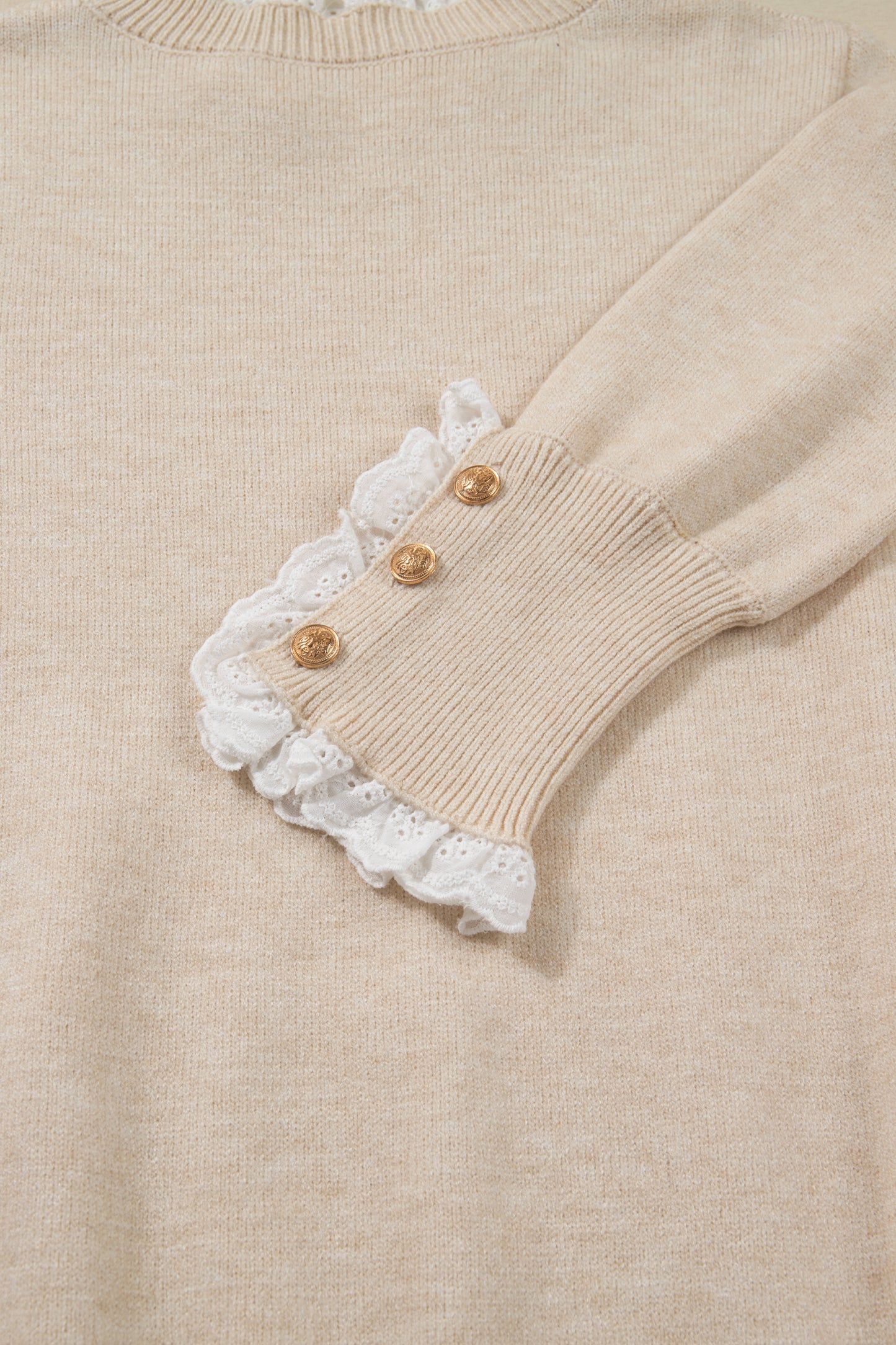 Lace Trim Patchwork Buttoned Cuff Sweater
