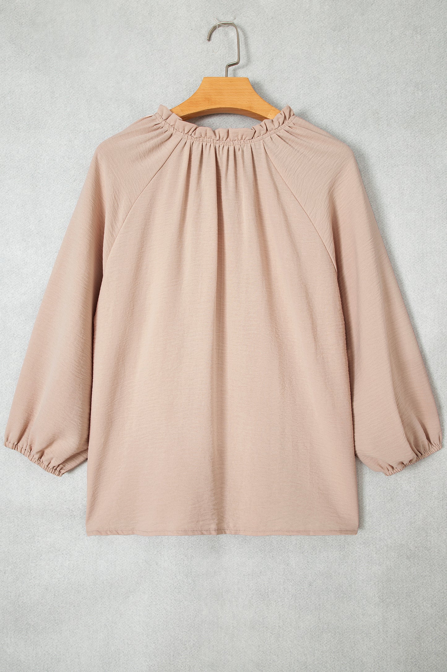 Solid Gathered Cuff 3/4 Sleeve V-Neck Blouse