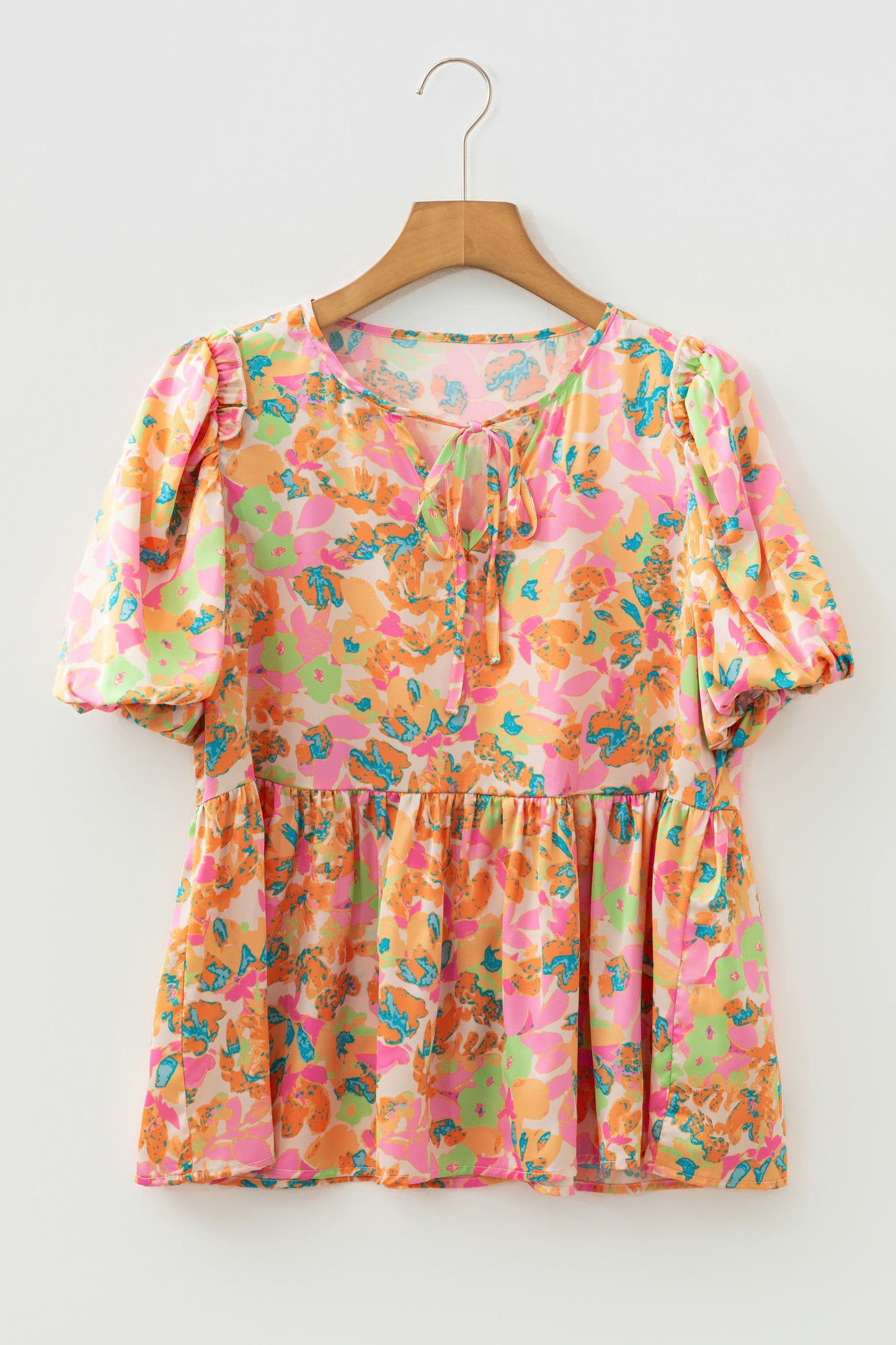 Flower Split V-Neck Short Sleeve Blouse
